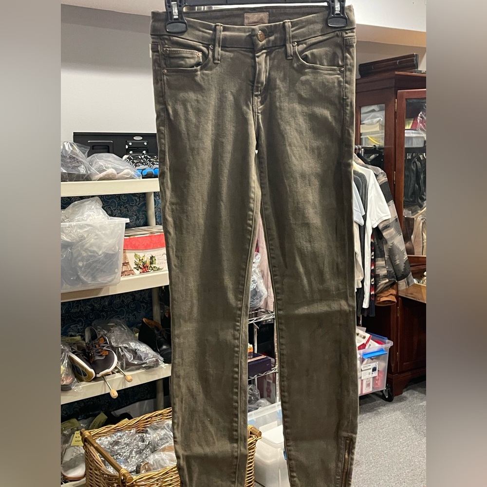 Mother The Looker Ankle Zip Jeans Size 24 Sherwood Forest Green Low-rise